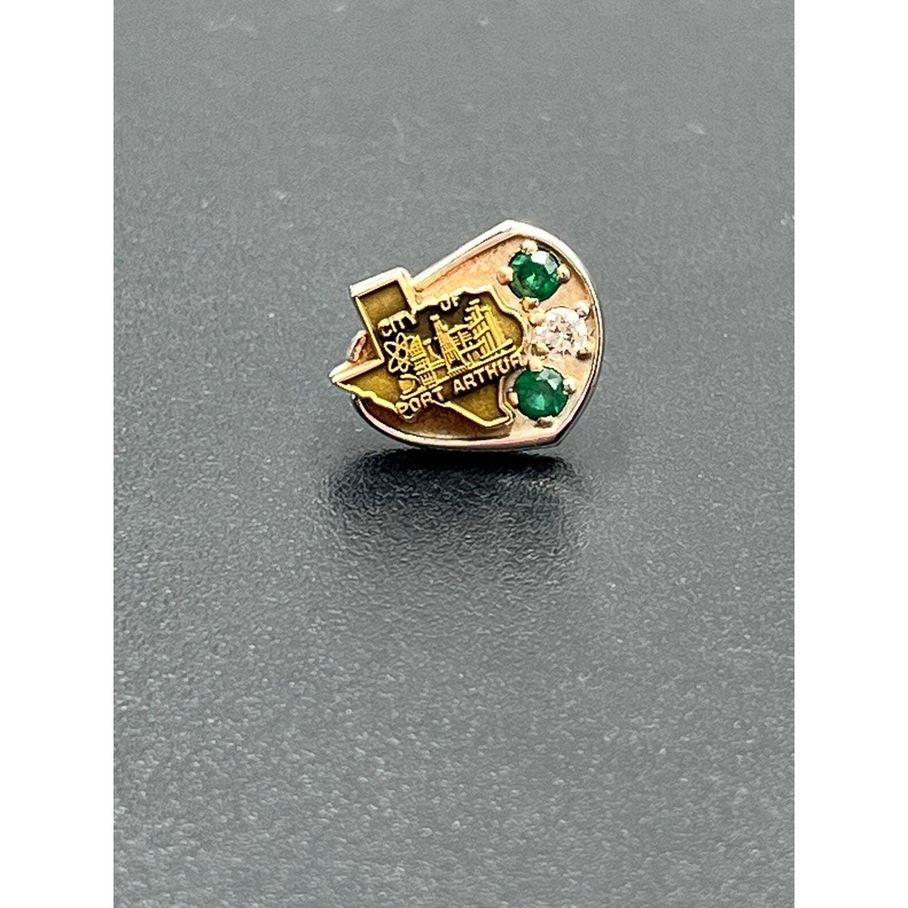 CTO Vintage City of Port Arthur Texas Oil 10k‎ Emerald and Diamond Lapel Pin - Picture 11 of 14